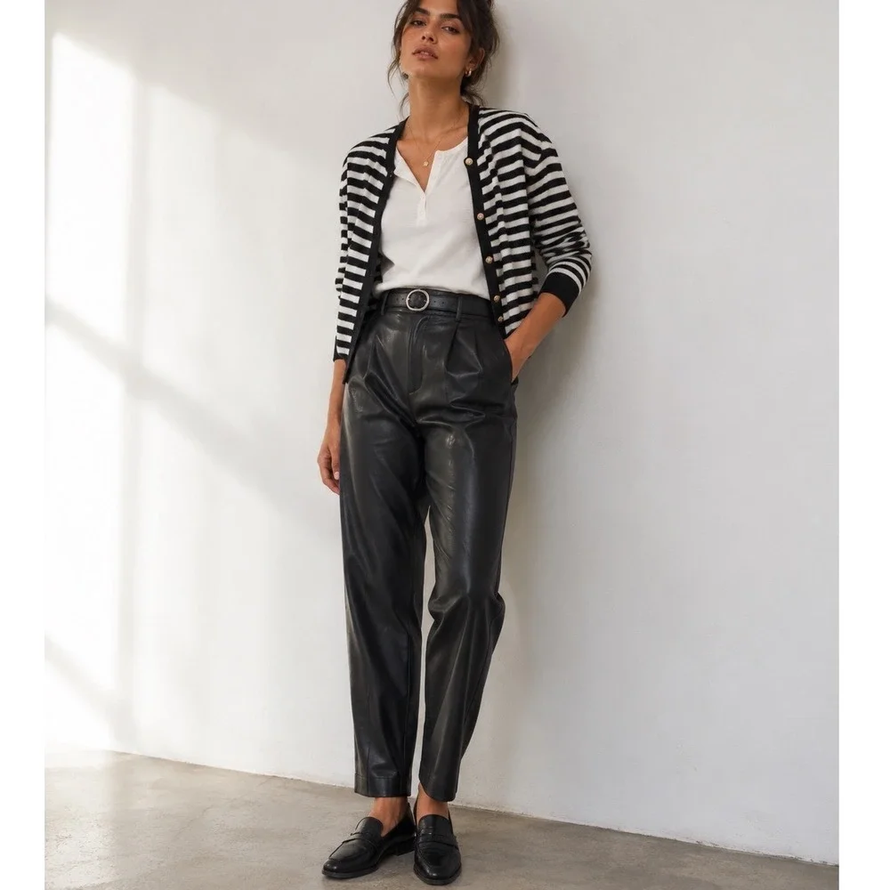 Loft Brown Faux Leather Straight Leg Pants 10 High Rise Minimalist Streetwear